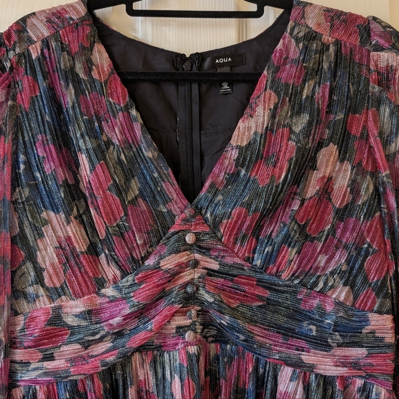 Aqua Pink and Black Long Sleeve Metallic Floral Dress Size XL Women - Picture 3 of 5